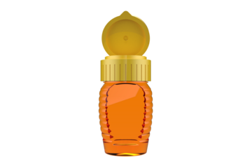 Clear Honey Bottle with Yellow Flip-Top Cap in Open Position, Transparent Bottle of Honey with its Yellow Flip Cap Lifted, Yellow Flip-Top Ready for Pouring, on a PNG Transparent Background