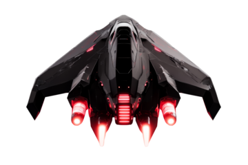 Futuristic metallic spaceship with luminous accents, cut out transparent