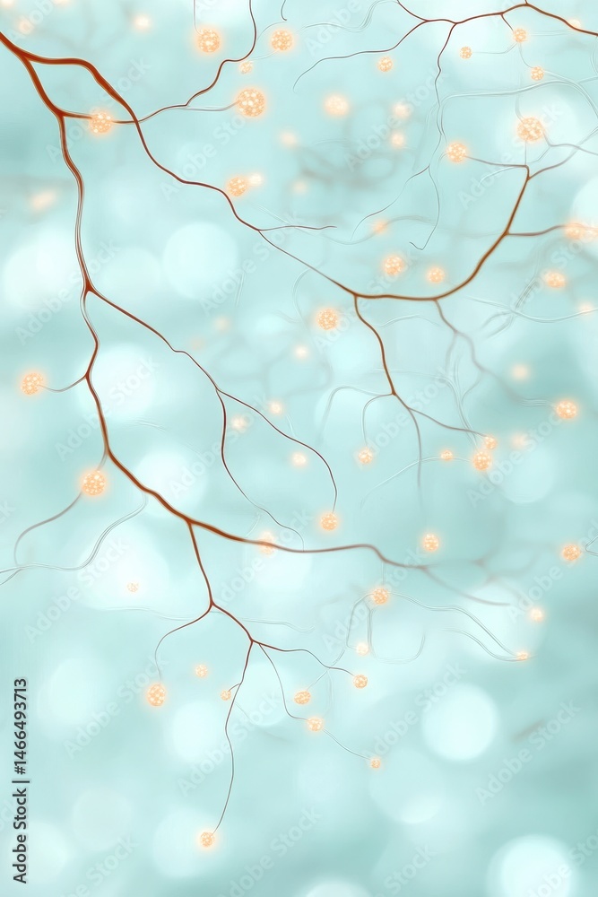 Poster network branches glow light blue background. connected system transmits data across neural architect