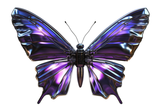 Metallic purple butterfly with segmented wings, cut out transparent