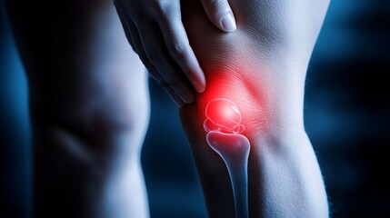 Painful knee joint highlighted with red