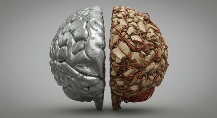 Brain Halves Robot Rock Innovation Concept