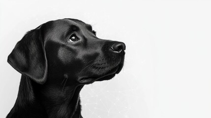 Pixelated Labrador head in profile, clean background, black and white design