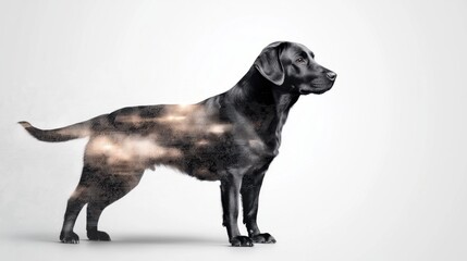 Pixelated side view of Labrador dog in black and white, retro digital art style