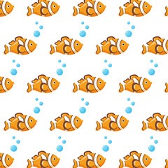 Summer time seamless pattern. Hello Summer Vector illustrations, clown fish, summer vacation, beach elements.