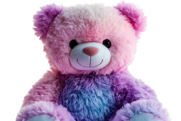 Teddy bear plush toy, fluffy, gradient colors, cute, smiling, cut out transparent