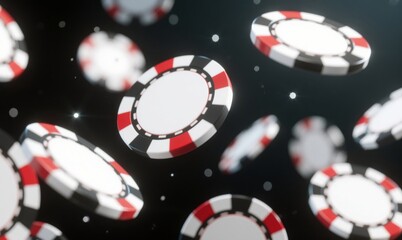 A Profusion of Casino Playing Chips Dispersed Across a Surface Set Against a Dark Background