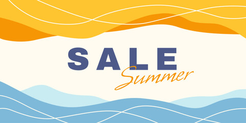 Abstract summer sale banner in yellow and blue colors. Season promotion vector background.