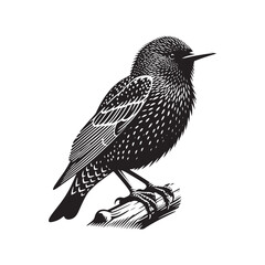 Dynamic European Starling Bird Vector Silhouette – Flock Formation, Iridescent Feathers, and Bold Presence Captured in Striking Minimalist Bird Art.