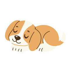 Cute Little Puppy is Sleeping. Hand Drawn Vector Art. 