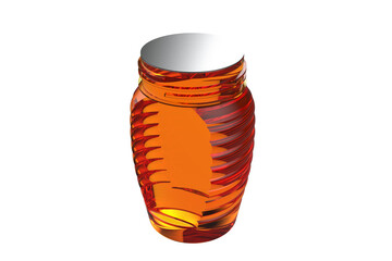 Clear Plastic Honey Bottle with Silver Foil Seal, Unopened Container with Sealed top Golden Liquid Inside on a PNG Transparent Background