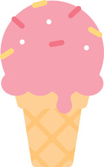 Cute strawberry ice cream cone. Flat design illustration.	