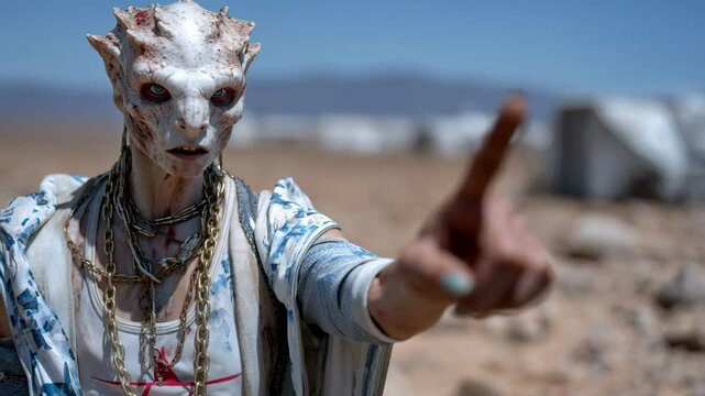 Intimidating mutant issuing a silent threat in post-apocalyptic scene