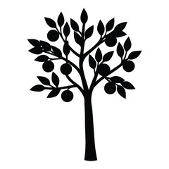 Obraz premium orange tree vector silhouette icon, black and white illustration of trees.