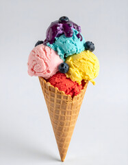 rainbow ice cream with topping blueberry