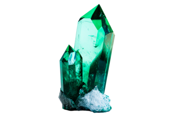 Lustrous green crystal formation mineral specimen, cut out transparent