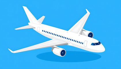 Isometric White Airplane Flying in a Clear Blue Sky Illustration.