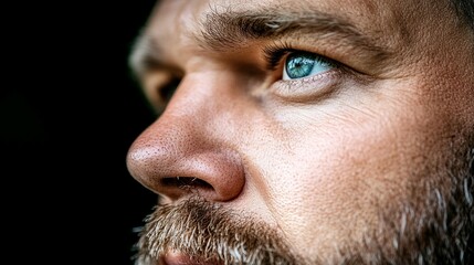 Fototapeta premium Close-up of a man's face, focused on his expressive eyes and beard