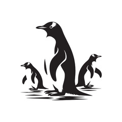 Gentoo Penguin Vector Silhouette, Elegant Wildlife Illustration, Minimalist Animal Design, Black and White Penguin Outline, Nature Art.
