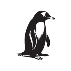 Naklejka premium Gentoo Penguin Vector Silhouette, Elegant Wildlife Illustration, Minimalist Animal Design, Black and White Penguin Outline, Nature Art.