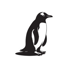 Gentoo Penguin Vector Silhouette, Elegant Wildlife Illustration, Minimalist Animal Design, Black and White Penguin Outline, Nature Art.