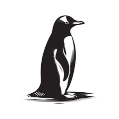 Gentoo Penguin Vector Silhouette, Elegant Wildlife Illustration, Minimalist Animal Design, Black and White Penguin Outline, Nature Art.
