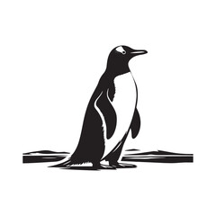 Gentoo Penguin Vector Silhouette, Elegant Wildlife Illustration, Minimalist Animal Design, Black and White Penguin Outline, Nature Art.