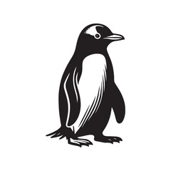 Gentoo Penguin Vector Silhouette, Elegant Wildlife Illustration, Minimalist Animal Design, Black and White Penguin Outline, Nature Art.