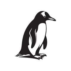 Naklejka premium Gentoo Penguin Vector Silhouette, Elegant Wildlife Illustration, Minimalist Animal Design, Black and White Penguin Outline, Nature Art.