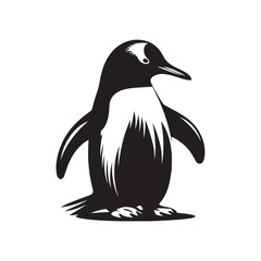Gentoo Penguin Vector Silhouette, Elegant Wildlife Illustration, Minimalist Animal Design, Black and White Penguin Outline, Nature Art.