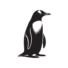 Gentoo Penguin Vector Silhouette, Elegant Wildlife Illustration, Minimalist Animal Design, Black and White Penguin Outline, Nature Art.