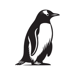Gentoo Penguin Vector Silhouette, Elegant Wildlife Illustration, Minimalist Animal Design, Black and White Penguin Outline, Nature Art.