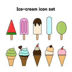 여름 아이스크림 라인 드로잉 아이콘 세트(summer ice cream line drawing icon set)