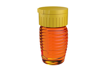 Clear Plastic Honey Bottle with Yellow Flip-Top Cap, Closed Ruffled Design Honey Container with Yellow Dispenser Lid Secured Dispenser Bottle with the Yellow Top Shut on a PNG Transparent Background