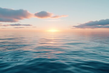 Fototapeta premium Ocean view at sunset with clouds in the sky reflecting on the water creating a serene and peaceful scene