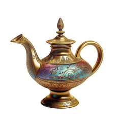 Beautifully crafted antique teapot with intricate design. PNG image, transparent background