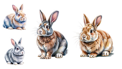 A vibrant digital illustration depicts a rabbit resting peacefully, transparent background, png