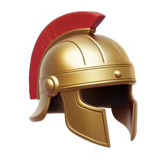 Fototapeta premium Roman helmet with a red crest and golden finish. PNG image, transparent background