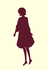 外出する女性　春　シルエット
