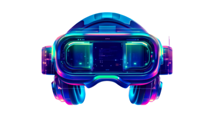 Headset for virtual reality simulation, isolated, cut out transparent