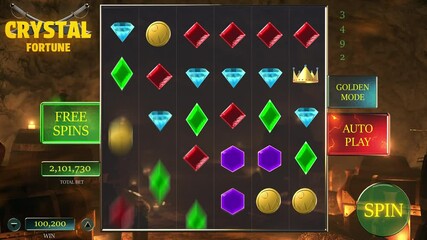 Casino Slot Machine Screen Replacement Template Where Player Wins a Jackpot. Reward Visuals for Gambling Device User Interface with Spinning Reels and Crystal Symbols. Successful Betting Experience