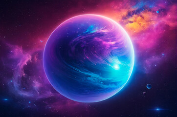Obraz premium Vibrant Celestial Planet in Colorful Nebula Backdrop. Generative AI.