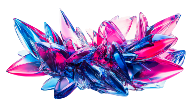 Abstract crystal cluster with glossy textures, cut out transparent