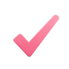 Pink Check Mark 3D Render isolated on Transparent Background