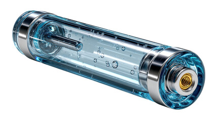 Cool Tech Fluid: A gleaming, transparent cylinder contains a mesmerizing display of bubbles, and a sleek, futuristic appearance, suggesting innovation and high technology.