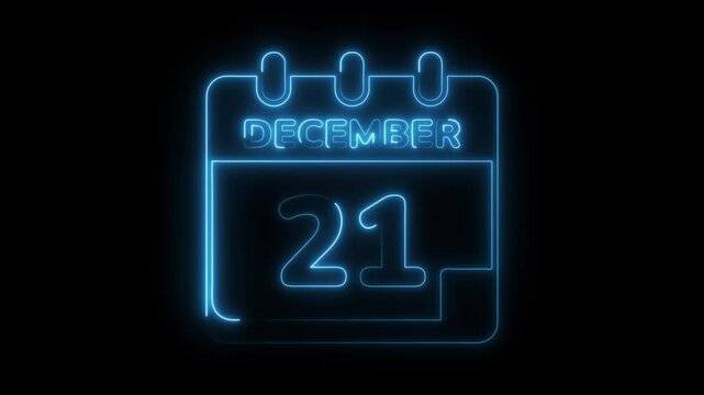 December 21st neon calendar date winter solstice event glowing reminder animation