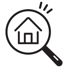 虫眼鏡で家を覗いているアイコン　透過