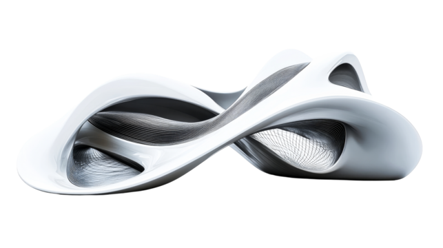 Smooth curved structure with interior grid, isolated, cut out transparent