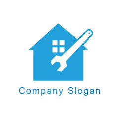 House and wrench logo home and repair key vector design symbol
