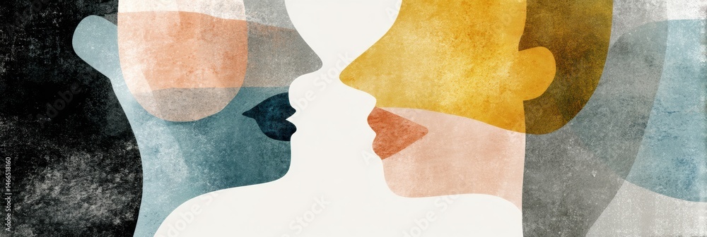 Poster silhouettes in pastel hues evoke a powerful connection and empathy between individuals engaged in si